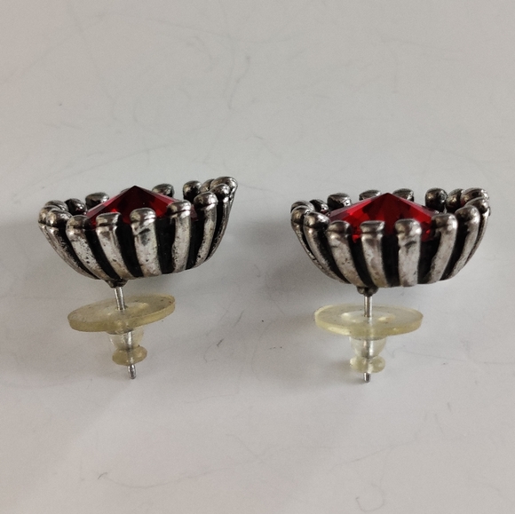 Designer Red Rivoli Glass Earrings Signed Avant Garde - Picture 9 of 16